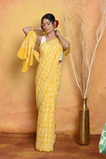 Thumbnail for Very Much Indian Handblock Printed Cotton Saree With Natural Dyes - Yellow - Distacart