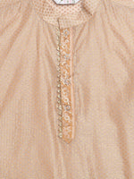 Thumbnail for Ahalyaa Boys Beige Poly Silk Gold Printed Kids Kurta Churidar Set - Distacart