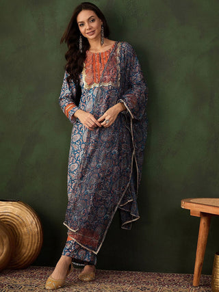 Sangria Printed Kurta & Palazzo With Dupatta - Distacart