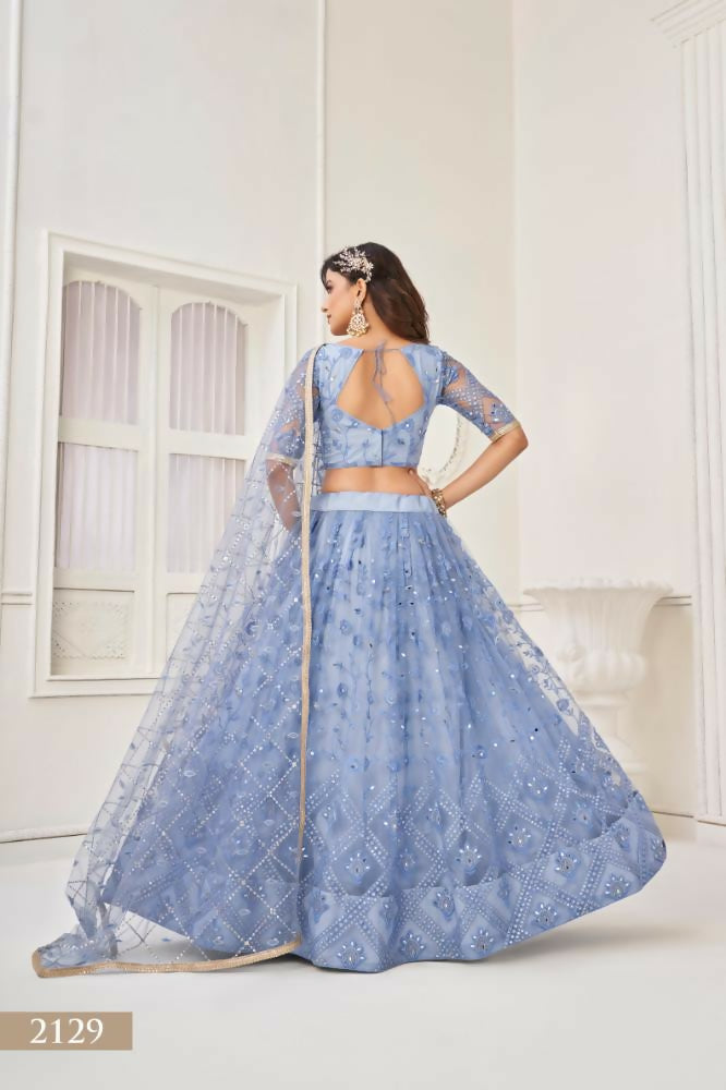 Aastha Fashion Neon Blue Butterfly Net Tone To Tone Thread Work, Sequence Work Embroidery With Original Mirror Handwork Wedding Wear Lehenga Choli - Distacart