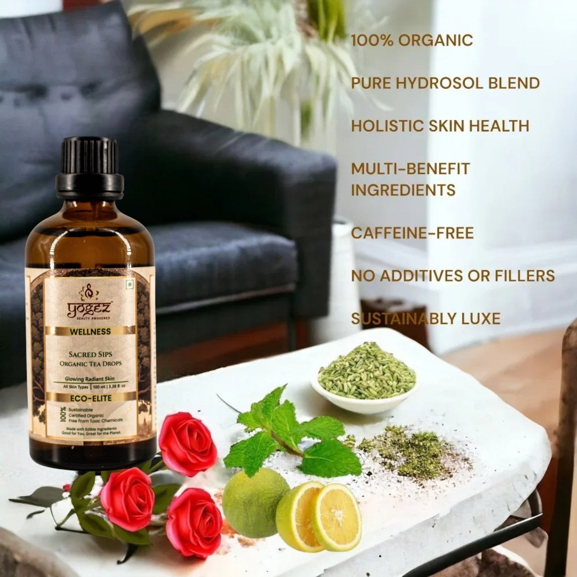 Yogez Sacred Sips Tea Drops- Skin Health - Distacart