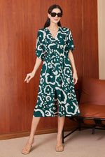 Thumbnail for Pimu Front Slit Midi Dresses V-neck Designs For Women Party Wear-Blue - Distacart