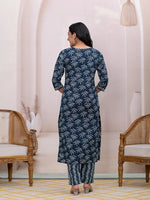 Thumbnail for Yufta Teal Blue Embroidered Pure Cotton Straight Kurta Dupatta Set