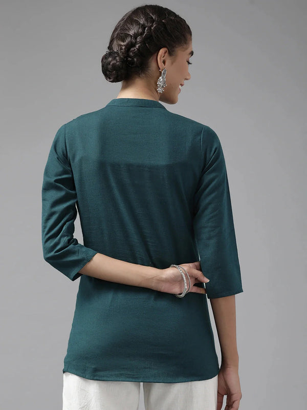 Yufta Teal Floral Embroidered Top