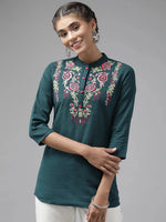 Thumbnail for Yufta Teal Floral Embroidered Top