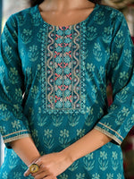 Thumbnail for Yufta Teal Floral,Sequins_Work Kurta Sharara with Dupatta Set - Distacart