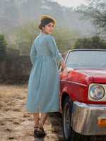 Thumbnail for Yufta Teal Green Cotton Check Comes With A Belt Dress - Distacart
