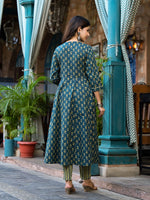 Thumbnail for Yufta Teal Green Floral Sequins_Work Kurta Trouser With Dupatta Set - Distacart