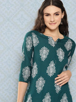 Thumbnail for Yufta Teal Green Paisley Printed Kurta