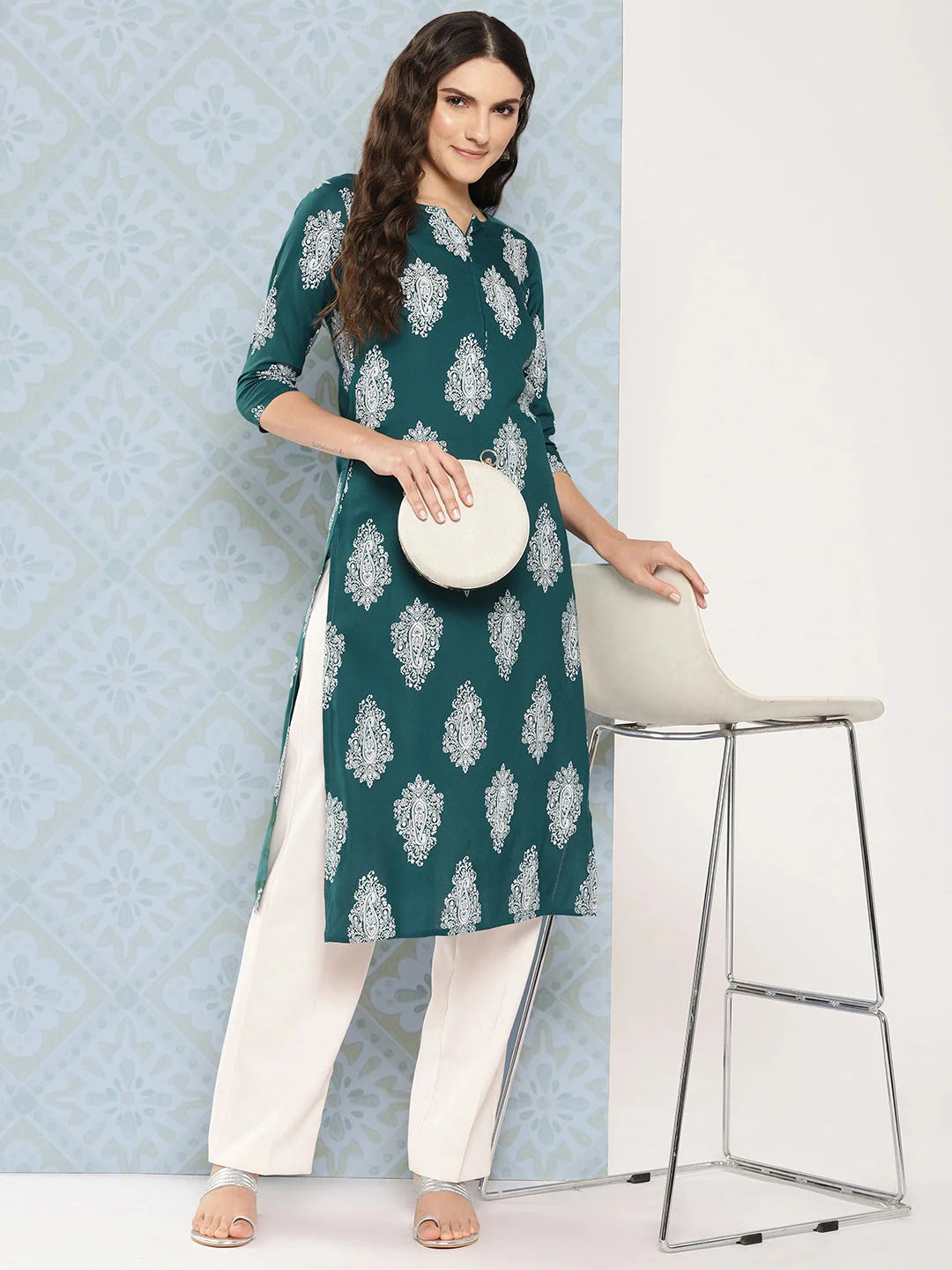 Yufta Teal Green Paisley Printed Kurta - Distacart