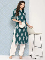 Thumbnail for Yufta Teal Green Paisley Printed Kurta