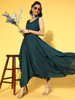Thumbnail for Yufta Teal Green Solid Maxi Dress - Distacart
