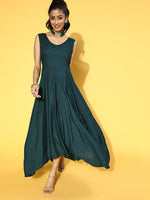 Thumbnail for Yufta Teal Green Solid Maxi Dress - Distacart