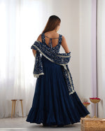 Thumbnail for Lorenvalley Teal Faux Georgette Layer Gathering Anarkali Pant With Dupatta Set - Distacart