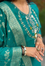 Thumbnail for Lorenvalley Fashion Teal Roman Silk Hand Work Kurta Pant with Dupatta