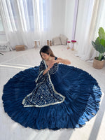 Thumbnail for Lorenvalley Teal Faux Georgette Layer Gathering Anarkali Pant With Dupatta Set - Distacart