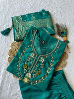 Thumbnail for Lorenvalley Fashion Teal Roman Silk Hand Work Kurta Pant with Dupatta