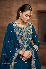 Thumbnail for Anaita Teal Premium Embroidered Vichitra Silk Lehenga Style Suit - Distacart