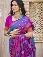 Thumbnail for Anaita Teal Pochampally Silk Saree With Floral Printed Work With Blouse - Distacart