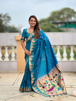 Thumbnail for Vedant Vastram Soft Litchi Silk Banarasi Silk Jacquard Saree - Firozi - Dista