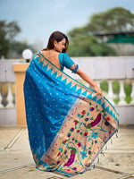 Thumbnail for Vedant Vastram Soft Litchi Silk Banarasi Silk Jacquard Saree - Firozi - Dista