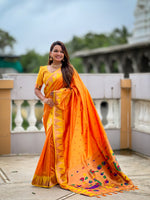 Thumbnail for Vedant Vastram Soft Litchi Silk Banarasi Silk Jacquard Saree - Orange - Dista
