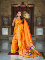 Thumbnail for Vedant Vastram Soft Litchi Silk Banarasi Silk Jacquard Saree - Orange - Dista