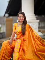 Thumbnail for Vedant Vastram Soft Litchi Silk Banarasi Silk Jacquard Saree - Orange - Dista