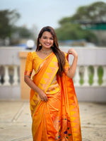 Thumbnail for Vedant Vastram Soft Litchi Silk Banarasi Silk Jacquard Saree - Orange - Dista