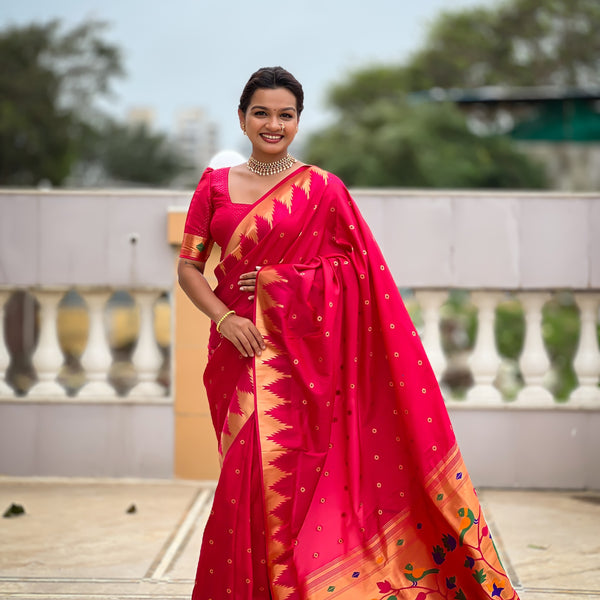 Vedant Vastram Soft Litchi Silk Banarasi Silk Jacquard Saree - Pink - Dista