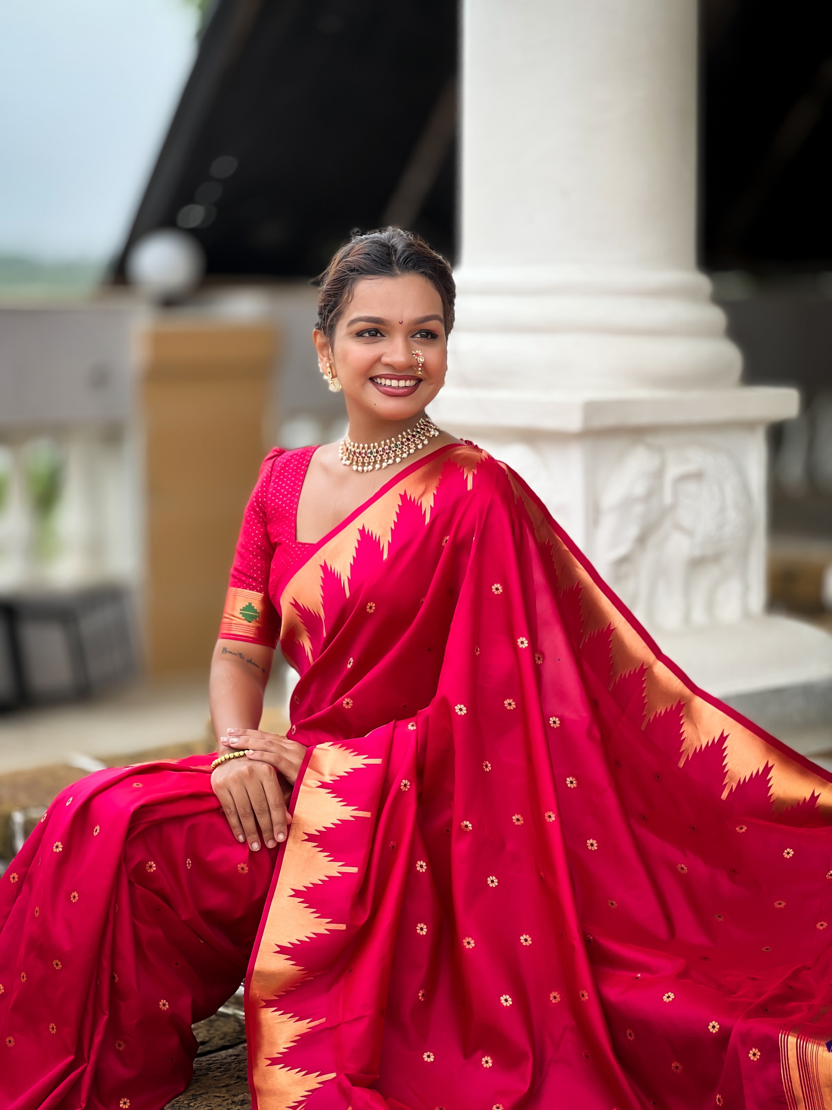 Vedant Vastram Soft Litchi Silk Banarasi Silk Jacquard Saree - Pink - Dista