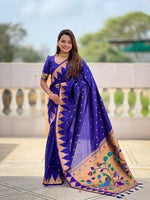 Thumbnail for Vedant Vastram Soft Litchi Silk Banarasi Silk Jacquard Saree - Blue - Dista