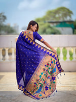 Thumbnail for Vedant Vastram Soft Litchi Silk Banarasi Silk Jacquard Saree - Blue - Dista