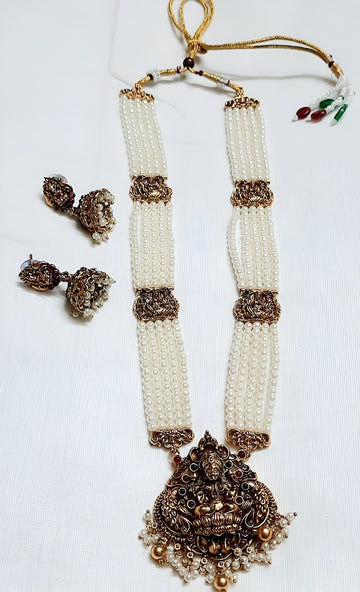 Elite Trading Premium Temple Jewelry Long Maharani Haram with Jhumke Bridal Antique Gold Necklace Set - Distacart