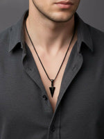 Thumbnail for NVR Men's Black Arrow Shaped Rhodium Plated Pendant with Chain - Distacart
