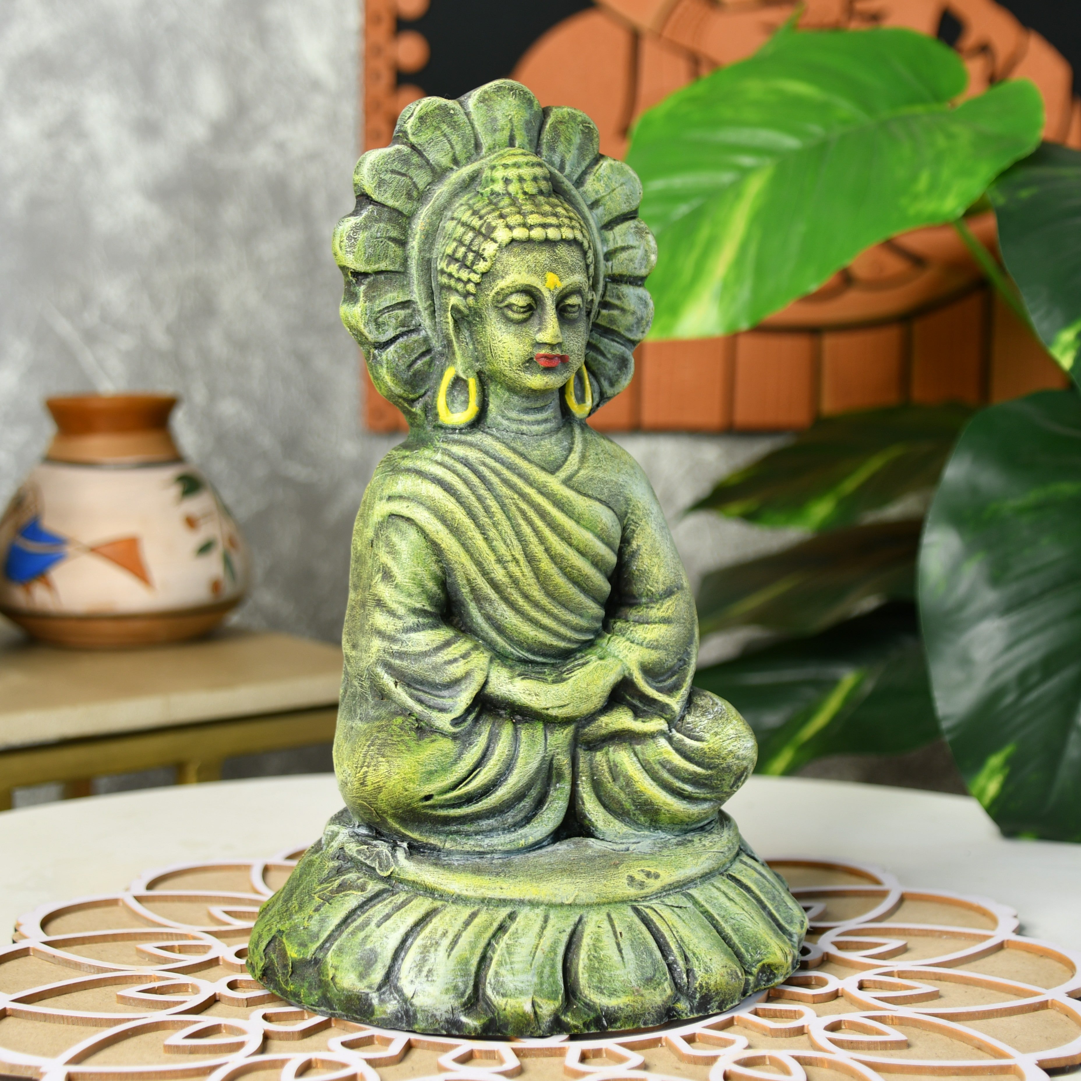 Sowpeace Premium Terracotta Meditating Buddha on Lotus Tabletop