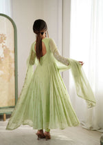 Thumbnail for Teeya Creation Pista Color Faux georgette Embroidery Work Wedding Wear Gown - Distacart