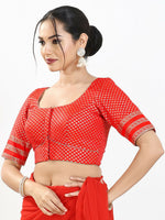 Thumbnail for Joban Fashion Red Brocade Padded Blouse With Round Neck Elbow Sleeves