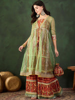 Thumbnail for Sangria Printed Straight Kurta Sharara With Jacket Set