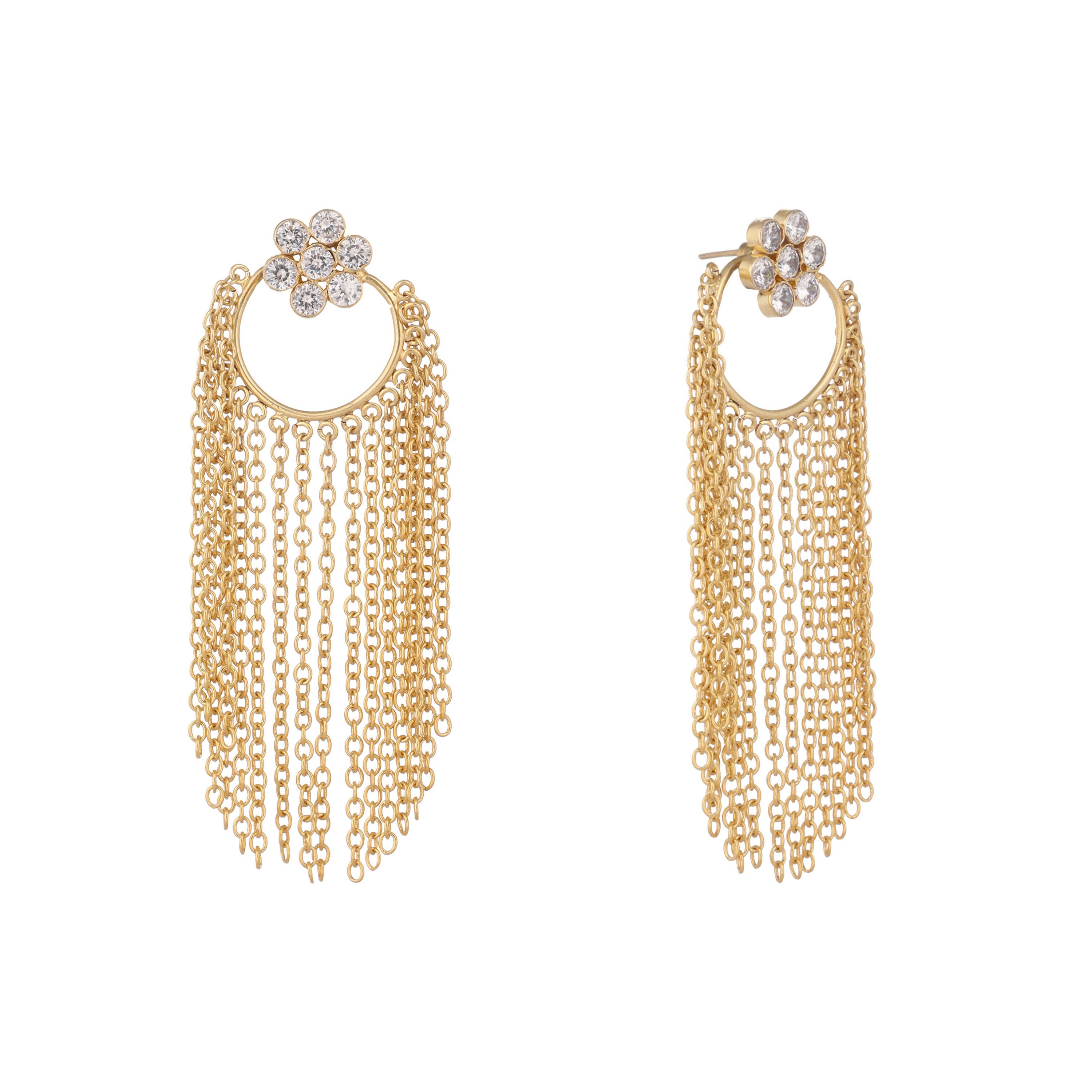 Nuyug 22K Gold Plated Crystal Studded Floral Stud Contemporary Dangler Earrings