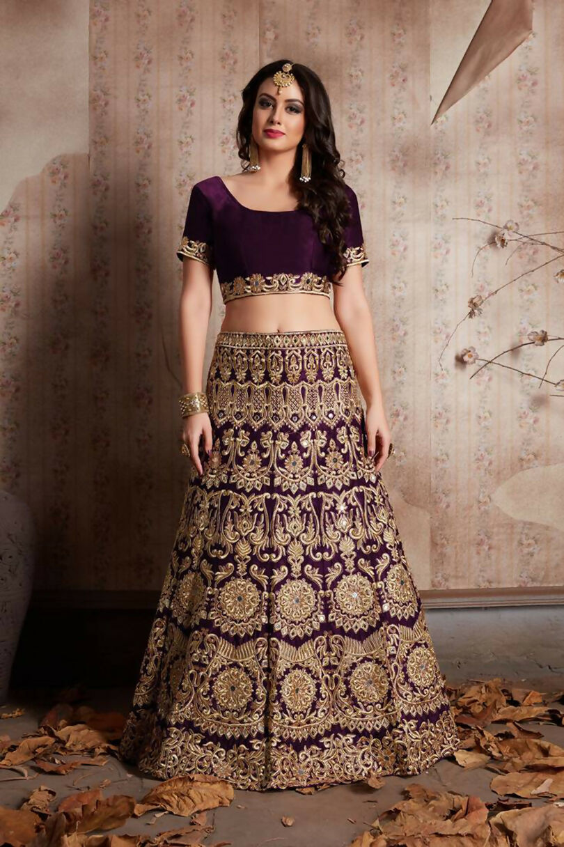 Jyoti Fashion Mesmerizing Wine Sequins Embroidered Velvet Lehenga Choli with Dupatta - Distacart