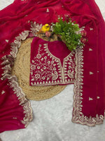 Thumbnail for Joban Fashion Red Frendy Satin Silk Party Wear Sarees - Distacart