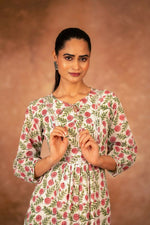 Thumbnail for Joban Fashion Red Floral Hand Block Printed Cotton Kurta Pant Set - Distacart