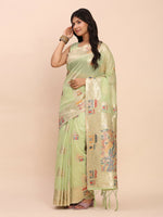 Thumbnail for Astita Linen Cotton Light Green Saree