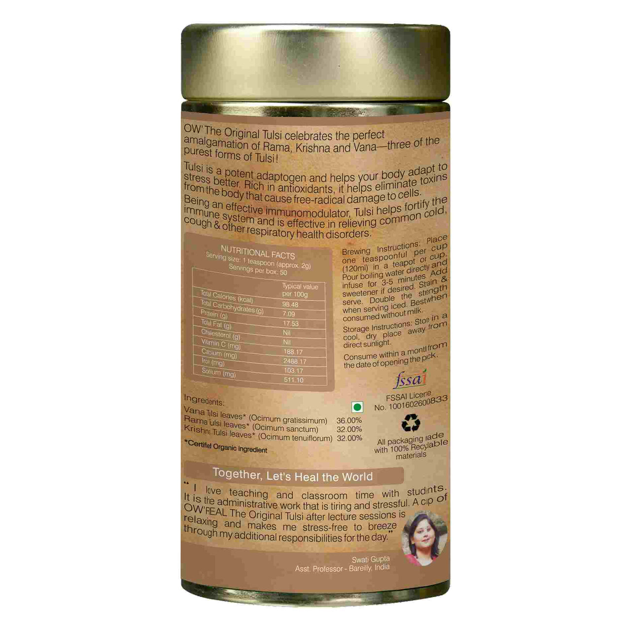 Organic Wellness Ow'Real The Original Tulsi Tea Tin Pack - Distacart
