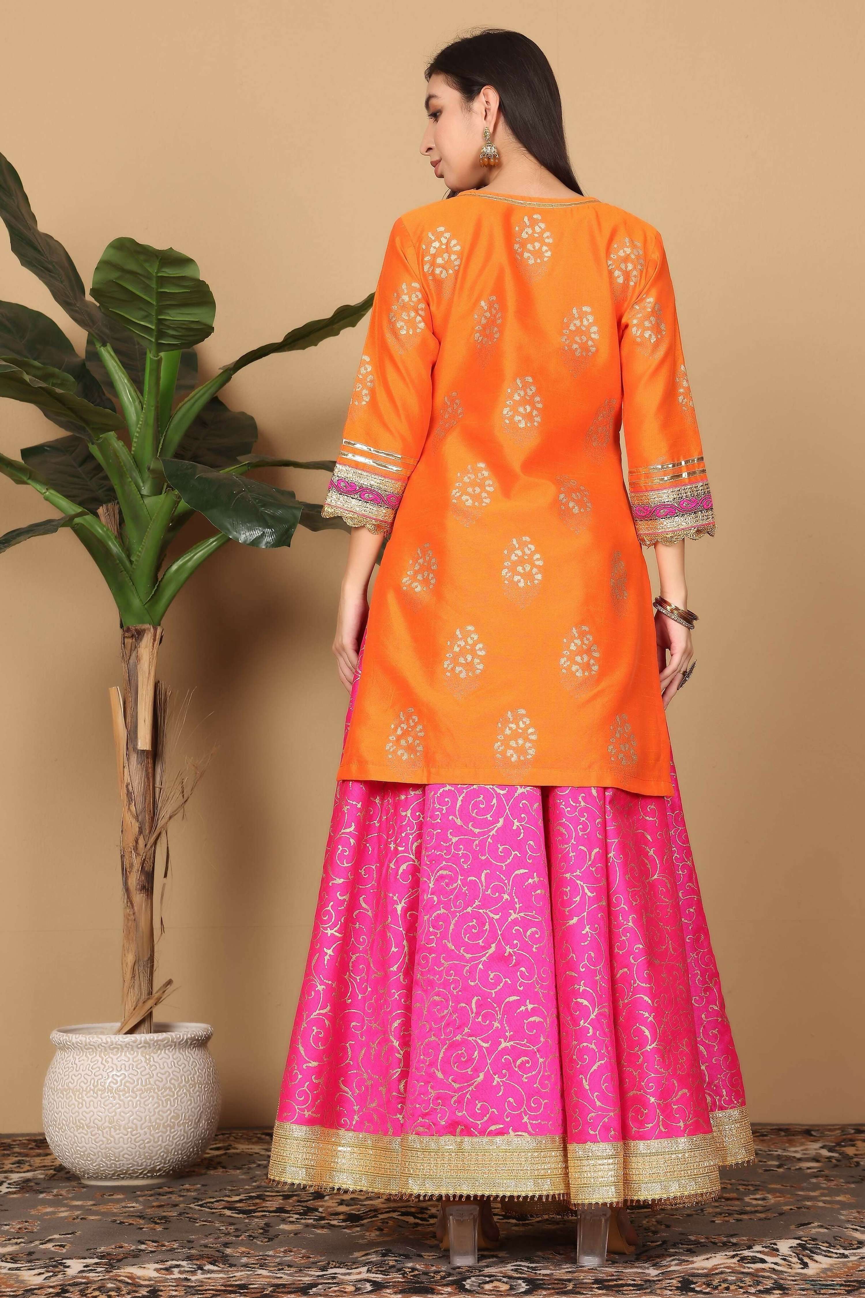 Joban Fashion Orange Silk Lehenga Set