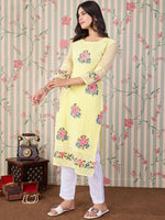 Thumbnail for Ode by House of Pataudi Floral Embroidered Thread Work Floral Georgette Straight Kurta - Distacart