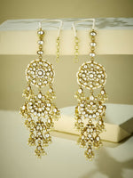 Thumbnail for Nuyug 22 K Gold-Plated Elegant Kundan Studded & Pearl Beaded Crescent Shaped Kanauti Earrings