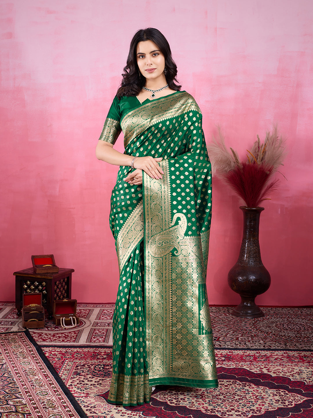 Vedant Vastram Banarasi Silk Fashion Saree - Green - Distacart