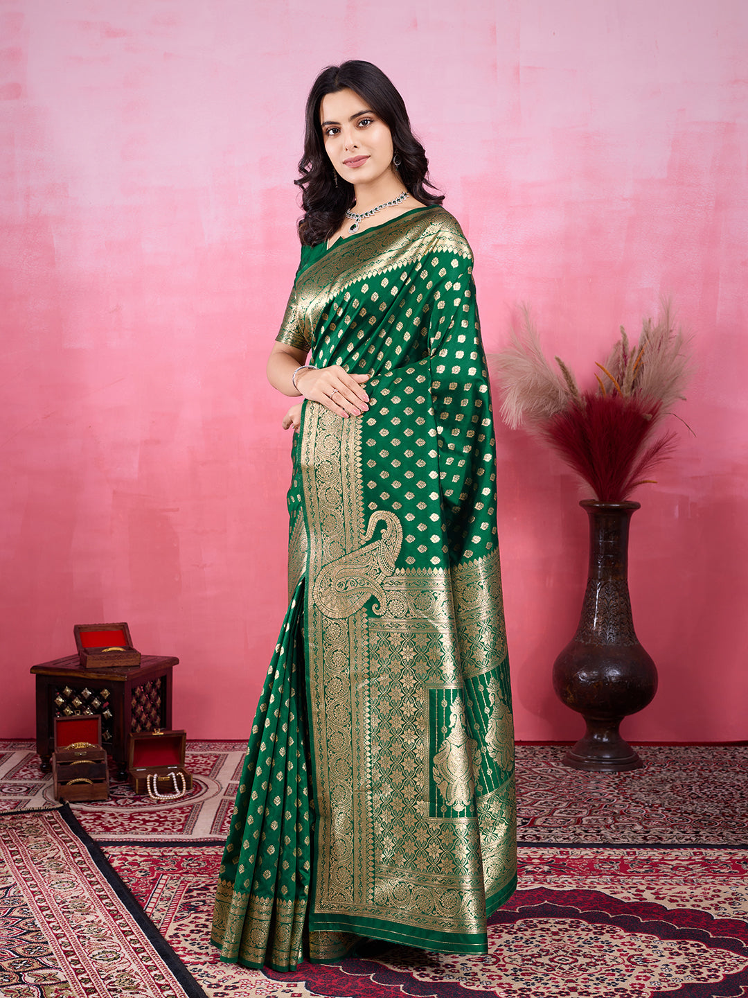 Vedant Vastram Banarasi Silk Fashion Saree - Green - Distacart